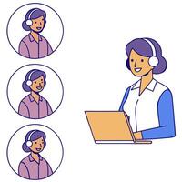 Energetic Indian call center agent wearing headset conversing with client illustrating seamless telemarketing approach in busy office setting concept as Professional support rep u flat vector