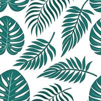 Energetic summer leaves seamless pattern with palm and fern leaves for bold tropical designs concept as Bold palm and fern leaves arranged seamlessly to create energetic tropical s flat vector