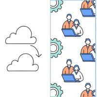 ERP migration and transition and efficiency concept as Energetic team streamlines ERP migration to cloud enhancing business efficiency seamlessly in Photo Stock Concept and emp flat vector