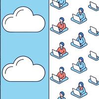ERP on cloud and software and cloud concept as Professionals utilize cloud based ERP software in a modern office enhancing business operations and collaboration seamlessly in Pho flat vector