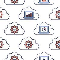 ERP on cloud and data and efficiency concept as Teams analyze data using cloud ERP optimizing workflows and enhancing business efficiency seamlessly in Photo Stock Concept and flat vector