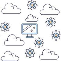 ERP on cloud and software and collaboration concept as Cloud based ERP software facilitates seamless collaboration among teams enhancing productivity and communication in Photo S flat vector