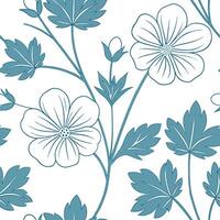 Ethereal geranium seamless pattern with light tones and airy elements on white background concept as Light toned ethereal geraniums with airy elements creating a dreamy seamless pa flat vector