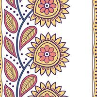 Ethnic patterns seamless design with hand drawn motifs and vibrant contrasting colors for a playful artistic cultural theme concept as Hand drawn ethnic patterns with vibrant color flat vector