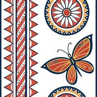 Ethnic patterns seamless design with vibrant colors and tribal motifs for a bold culturally inspired aesthetic concept as Bold ethnic patterns with tribal motifs and vibrant colors flat vector