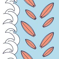 Exciting summer seamless pattern with surfboards and beach waves for an active coastal environment concept as Surfboards and beach waves arranged seamlessly to create an active ene flat vector