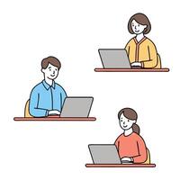 Family working from home on laptops soft business themed abstract background and copy space concept as A modern family seated around a table each using laptops for work or study T flat vector