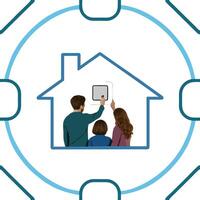 Family interacting with a smart home system soft glow digital art background and copy space concept as A close up of a family adjusting a smart home control panel with a glowing di flat vector
