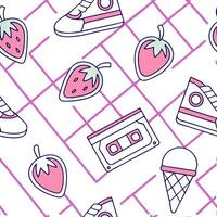 Flat 80s vaporwave seamless tile pattern with neon retro illustrations nostalgic synthwave elements concept as Seamless vaporwave tile patterns featuring neon gradients gridlines a flat vector
