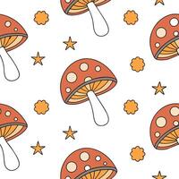 Flat 70s inspired seamless pattern with psychedelic shapes and vibrant color schemes for creative projects concept as Psychedelic 70s pattern featuring vibrant shapes and color sch flat vector
