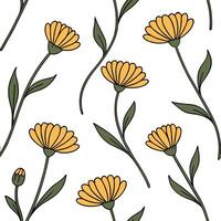 Flat Abstract calendula stems seamless tile pattern artistic isolated white background ideal for creative projects posters wallpapers digital media concept as Abstract calendula st flat vector