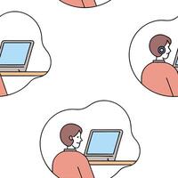 Flat Abstract digital art of a person attending a virtual meeting from a modern home office with bokeh effects concept as A smooth camera movement captures a remote worker engaged flat vector