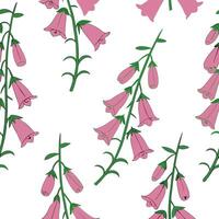 Flat Abstract foxglove flowers seamless tile pattern vibrant isolated white background perfect for creative textiles branding packaging concept as Abstract foxglove flowers seamles flat vector