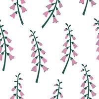 Flat Abstract foxglove stems seamless tile pattern artistic isolated white background ideal for creative projects posters wallpapers digital media concept as Abstract foxglove stem flat vector