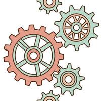Flat Abstract gears of different colors interlocking with copy space concept as A soft abstract image depicts gears of various colors interlocking seamlessly symbolizing the effici flat vector