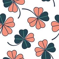 Flat Abstract geometric clover seamless pattern with vibrant hues and dynamic layout on white concept as Vibrant geometric clovers with dynamic layout forming an abstract seamless flat vector