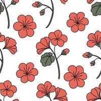 Flat Abstract watercolor geranium seamless pattern with splashes and drips on white background concept as Abstract watercolor geraniums with artistic splashes and drips forming a d flat vector