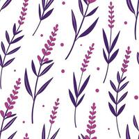 Flat Abstract watercolor heather seamless pattern with splashes and drips on white background concept as Abstract watercolor heather flowers with artistic splashes and drips formin flat vector