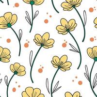 Flat Abstract watercolor buttercup seamless pattern with splashes and drips on white background concept as Abstract watercolor buttercups with artistic splashes and drips forming a flat vector
