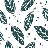 Flat Abstract watercolor sage leaves seamless pattern with splashes and drips on white background concept as Abstract watercolor sage leaves with artistic splashes and drips formin flat vector