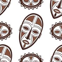 Flat African tribal borders and masks seamless tile pattern with earthy tones and bold patterns for cultural decor concept as Earthy toned African tribal borders and bold mask patt flat vector