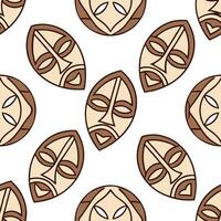 Flat African tribal masks and geometric patterns seamless tile pattern with earthy tones concept as Earthy tones highlight African tribal masks intertwined with geometric patterns flat vector