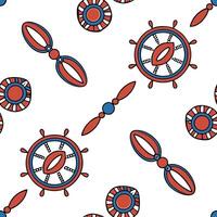Flat African Maasai beaded patterns and vibrant colors seamless tile pattern with bold reds and blues for cultural decor concept as Bold red and blue Maasai beaded patterns arrange flat vector