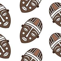 Flat African tribal patterns and masks seamless tile pattern with earthy color palette concept as Earthy color palette highlights African tribal patterns and masks in seamless tile flat Set 2 vector