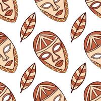 Flat African tribal masks and vibrant patterns seamless tile pattern with earthy color palette concept as Earthy color palette highlights African tribal masks intertwined with vibr flat vector