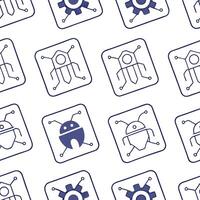 Flat Arrange seamless collage tile sets joining iconic tech silhouettes with subtle circuit lines on white squares perfect for next gen brand imagery concept as Combine circuit ins flat vector
