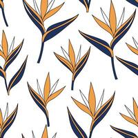 Flat Art deco Bird of Paradise seamless pattern with metallic accents and geometric elements on white concept as Art deco styled Bird of Paradise flowers with metallic accents and flat vector
