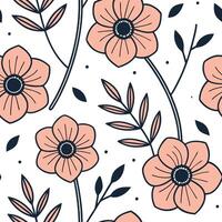 Flat Art deco Anemone seamless pattern with metallic accents and geometric elements on white concept as Art deco styled Anemone flowers with metallic accents and geometric shapes f flat vector