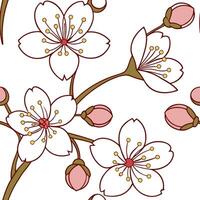 Flat Art Deco cherry blossom seamless tile pattern with symmetrical blossom motifs and gold accents for glamorous interiors concept as Symmetrical cherry blossom motifs with gold a flat vector