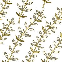 Flat Art Deco herb seamless tile pattern with symmetrical thyme motifs and gold accents for luxurious interiors concept as Symmetrical thyme motifs with gold accents create Art Dec flat vector