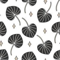 Flat Art deco Pilea seamless pattern with metallic accents and geometric elements on white concept as Art deco styled Pilea leaves with metallic accents and geometric shapes formin flat vector