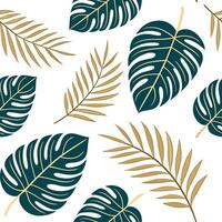 Flat Art Deco tropical leaves seamless tile pattern with geometric palm motifs and gold accents for luxurious interiors concept as Geometric palm motifs with gold accents create Ar flat vector