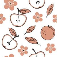 Flat Autumn apple blossom seamless tile pattern with delicate flowers and ripe fruits concept as Delicate apple blossoms and ripe fruits form an autumn apple blossom seamless tile flat vector