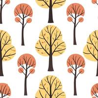 Flat Autumn forest seamless tile pattern with towering trees and colorful foliage for woodland themed spaces concept as Towering autumn trees and colorful foliage arranged seamless flat Set 2 vector