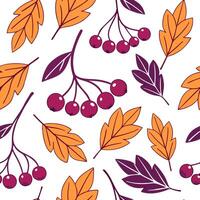 Flat Autumn berries and leaves seamless tile pattern with deep reds purples and warm oranges concept as Deep red purple and warm orange autumn berries and leaves create a vibrant s flat vector