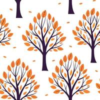Flat Autumn forest silhouette seamless tile pattern with dark trees and vibrant fall colors concept as Dark tree silhouettes and vibrant fall colors create an autumn forest seamles flat vector