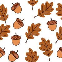 Flat Autumn leaves and acorns seamless tile pattern with rich brown and orange tones concept as Rich brown and orange autumn leaves and acorns create a seamless tile pattern perfec flat vector