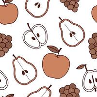 Flat Autumn harvest fruits seamless tile pattern with apples pears and grapes in warm tones concept as Apples pears and grapes in warm tones create an autumn harvest fruits seamles flat vector
