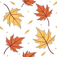 Flat Autumn leaves seamless pattern with rich red orange and yellow hues for vibrant fall designs concept as Vibrant autumn leaves pattern with rich red orange and yellow hues perf flat Set 3 vector