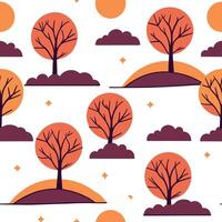 Flat Autumn sunset seamless tile pattern with warm oranges reds and purples blending into the night concept as Warm oranges reds and purples blend into a seamless autumn sunset til flat vector