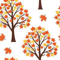 Flat Autumn trees seamless tile pattern with vibrant maple and oak leaves for warm home decor concept as Vibrant maple and oak leaves arranged seamlessly to create warm and invitin flat Set 5 vector
