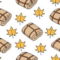 Flat Autumn warmth seamless tile pattern with cozy blankets and golden maple leaves for inviting home decor concept as Cozy blankets and golden maple leaves arranged seamlessly to flat Set 4 vector