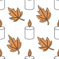 Flat Autumn warmth seamless tile pattern with cozy blankets and golden maple leaves for inviting home decor concept as Cozy blankets and golden maple leaves arranged seamlessly to flat Set 2 vector