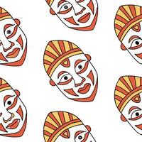 Flat Balinese Traditional Masks seamless tile pattern with vibrant colors and cultural motifs for exotic decor concept as Vibrant Balinese traditional mask designs arranged seamles flat vector