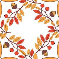 Flat Autumn wreath seamless tile pattern with colorful leaves and seasonal elements concept as Colorful autumn leaves and seasonal elements create a seamless wreath tile pattern fo flat vector