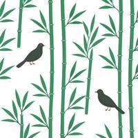 Flat Bamboo and birds seamless pattern lively isolated white background ideal for nature themed textiles branding packaging concept as Lively bamboo and birds seamless pattern on w flat vector